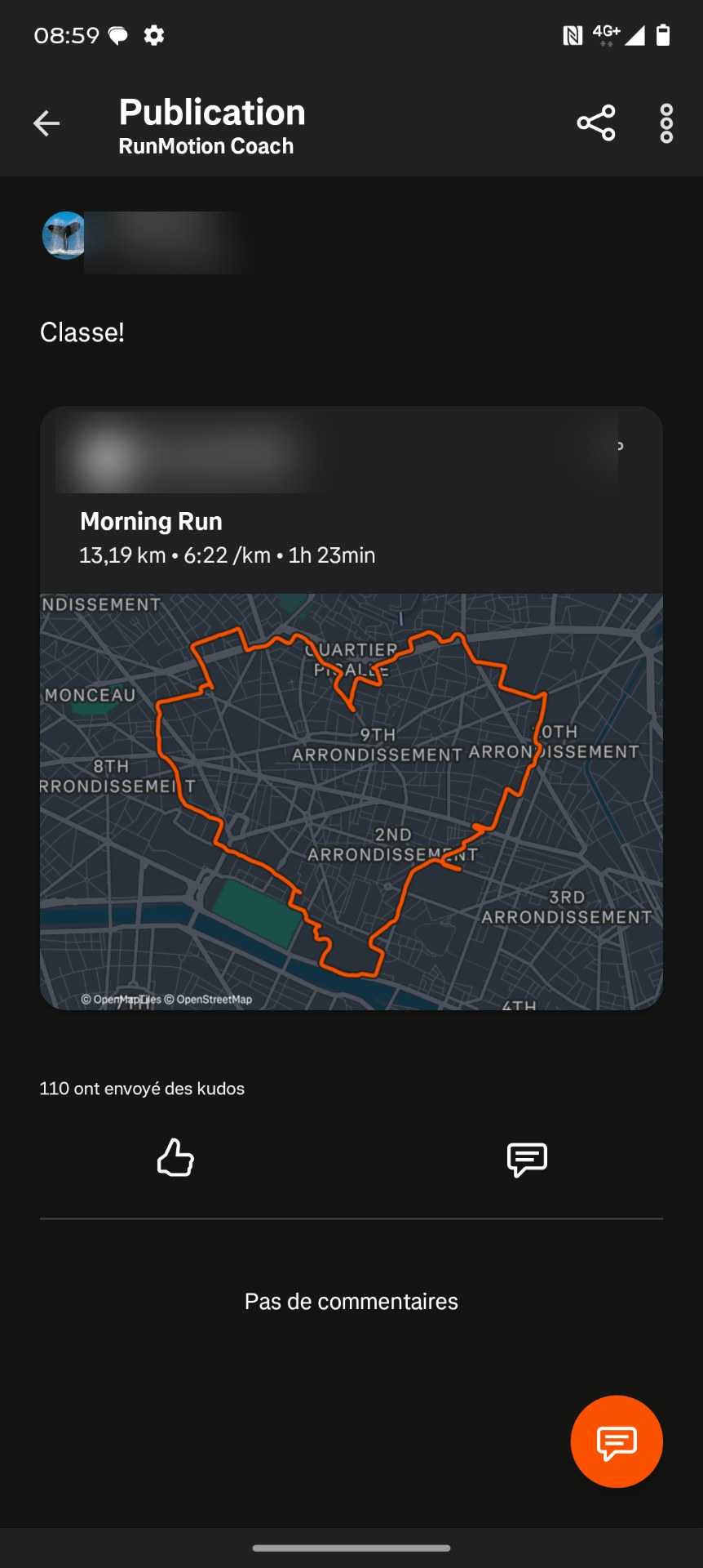 Une vraie trace GPS en cœur dans Paris, enregistrée sur Strava