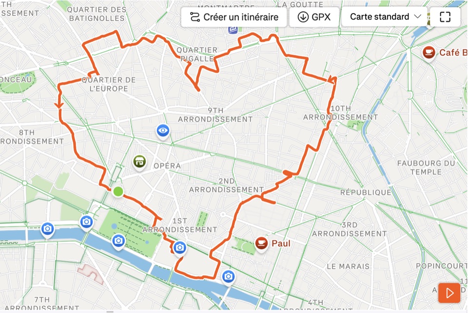 Heart-shaped route through Paris on Strava